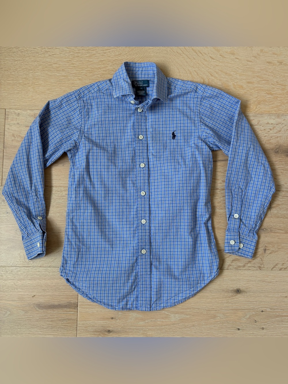 Boys POLO RALPH LAUREN Blue Plaid Cotton Button Down Oxford Shirt size 10*V28